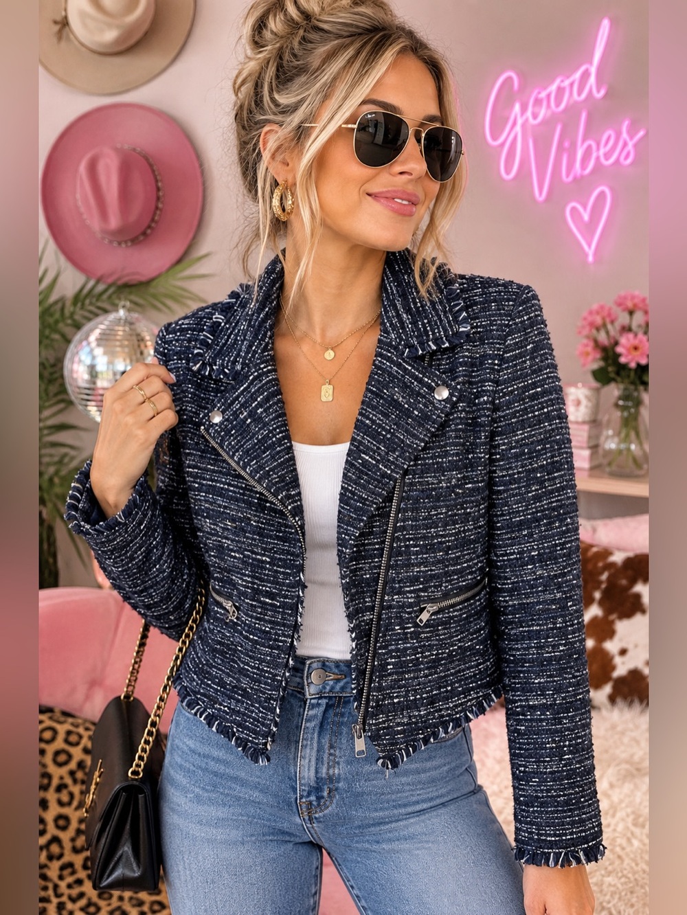 Free People Frayed Tweed Asymmetrical Moto Jacket